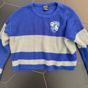 Blue and Gray Women's Sweater with Patch Detail